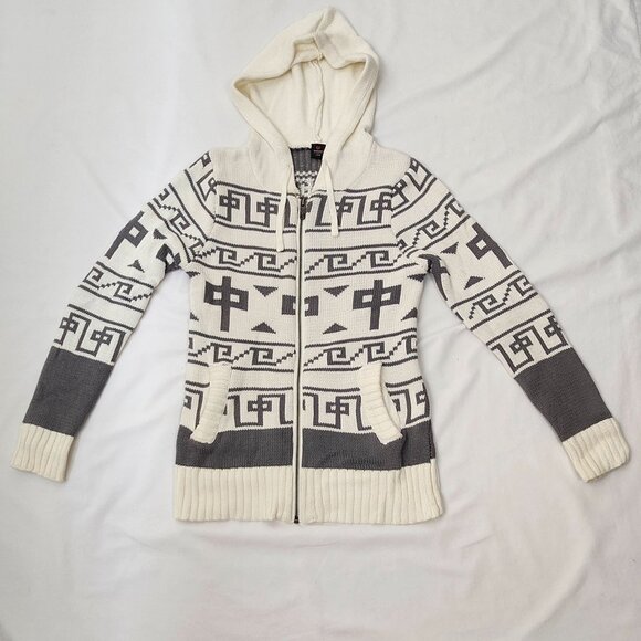 RDS Red Dragon Hooded Sweater White Gray Cotton Knit Zip-Up Tribal Pattern XS - Picture 3 of 14